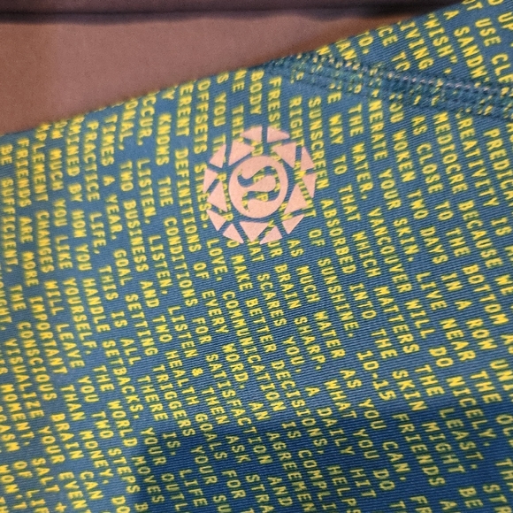 Lululemon Athletica Blue and Yellow Text Leggings - Picture 2 of 6